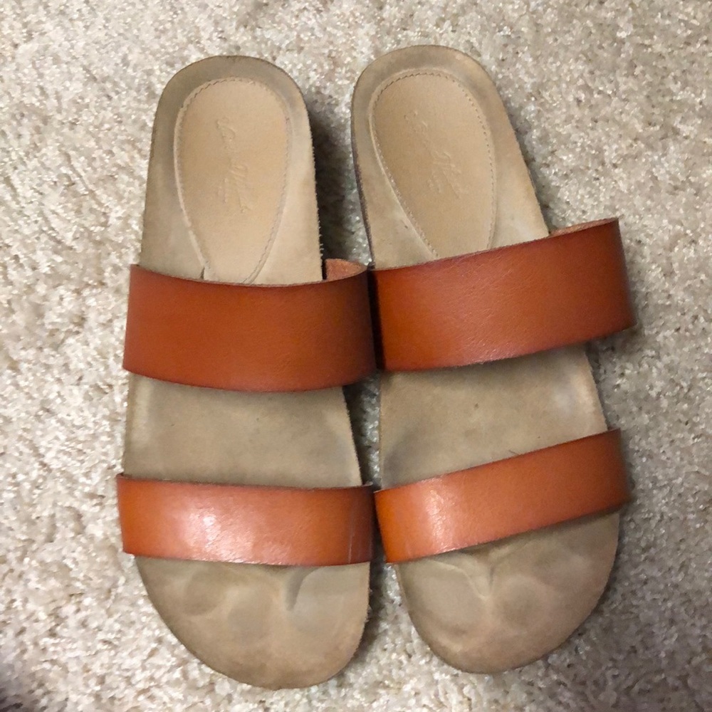 Vegan leather wedge slide sandals 7